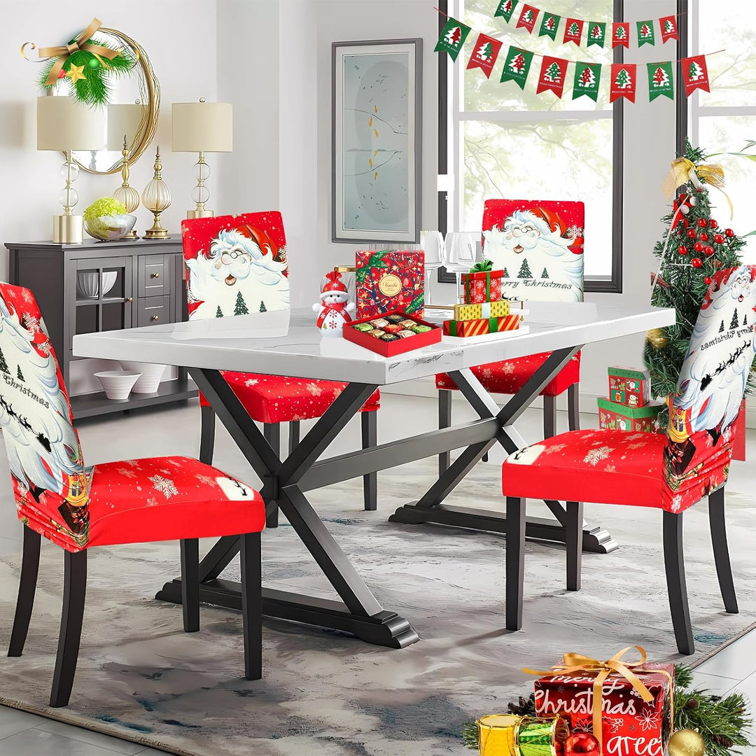 FIGOOO Stuhlhussen Weihnachten 4er Set Stretch Stuhlhussen für Esszimmerstühle Elastisch Moderne Uni
