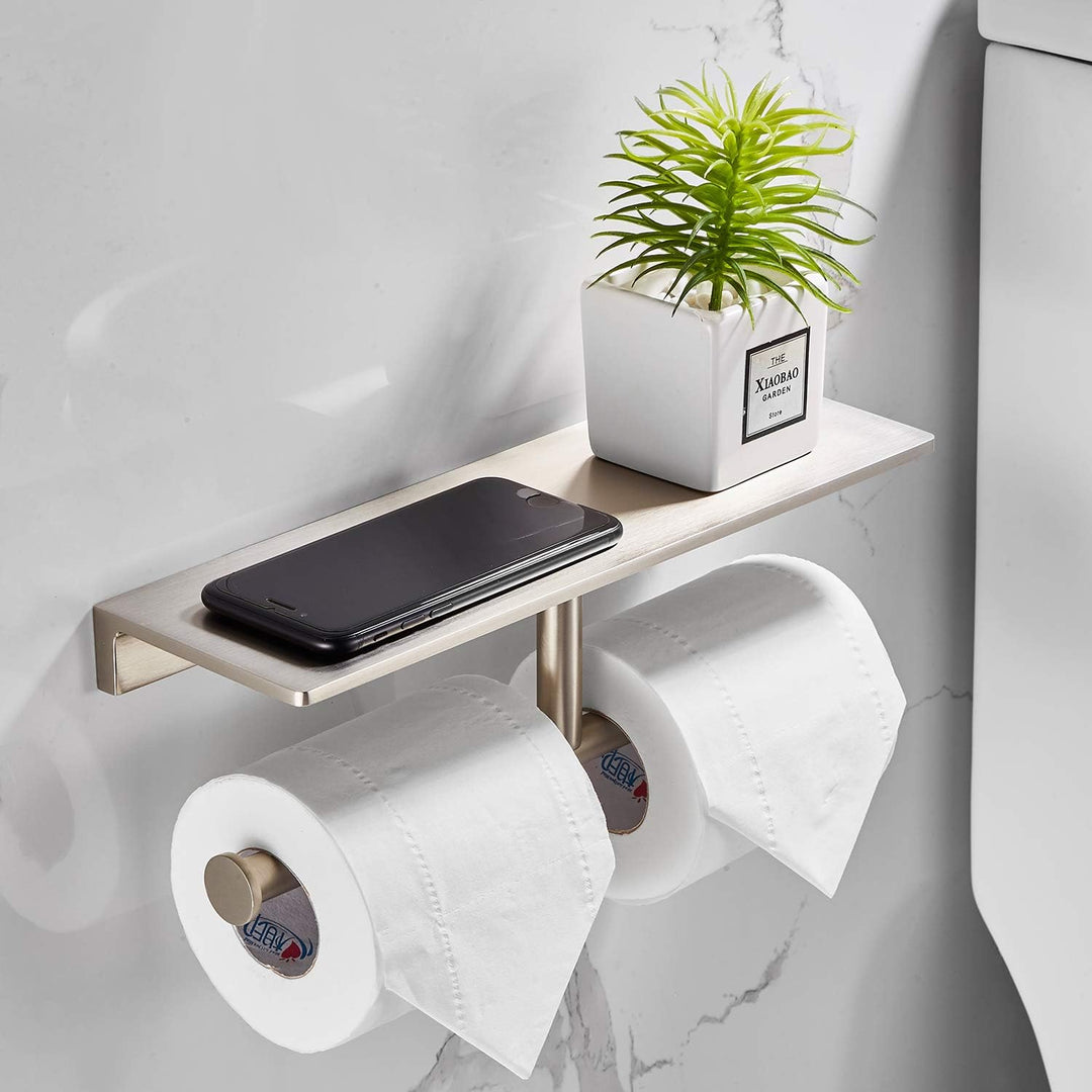 Doppelrollen-Toilettenpapierhalter mit Ablage aus massivem Messing und erstklassigem Papiertaschentu