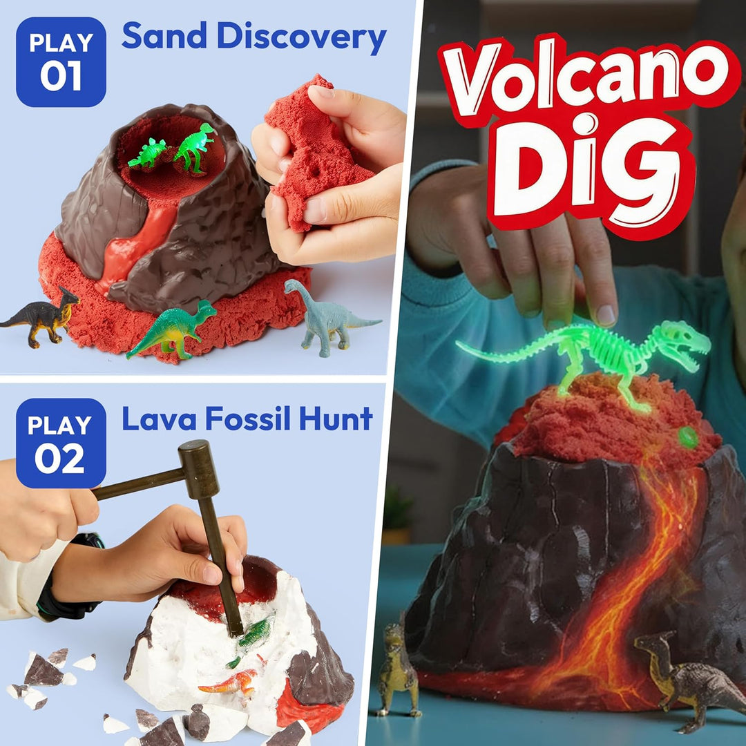 Klever Ausgrabungsset für Kinder, 3-in-1-Dinosaurier Fossilien- Ausgrabungsset (Vulkan See Land), Ba