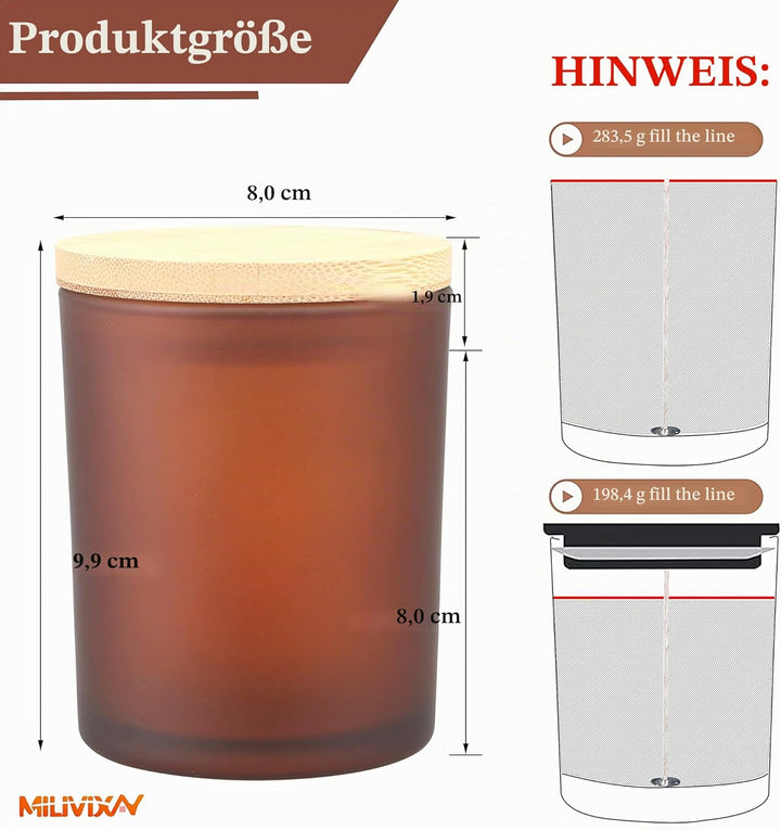 MILIVIXAY 12 Stück 284 ml Milchglas-Kerzengläser mit Deckel und Kerzenherstellungs-Kits – leere Kerz