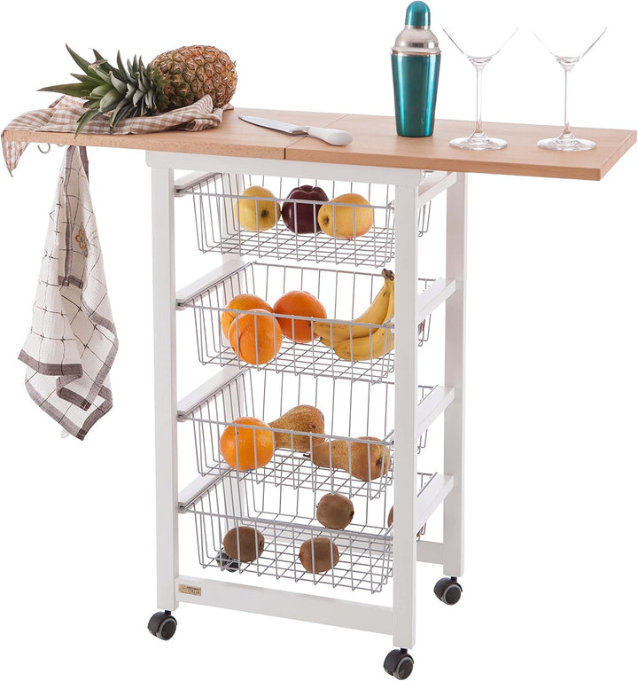 ARREDAMENTIITALIA Arredamenti Italia Küchenwagen GASTONCINO, Holz - 4 Körbe - Aufklappbar - Farbe: W