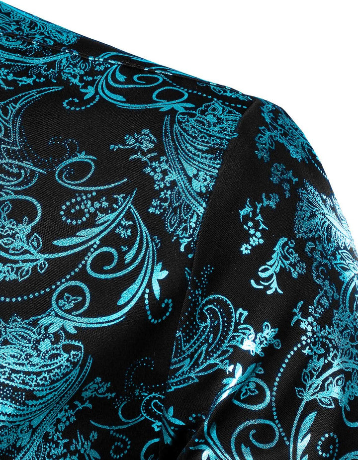 PARKLEES Herren Luxus Paisley Gemustert Golden Glänzend Slim Fit Freizeithemd XL Schwarz Türkis, XL