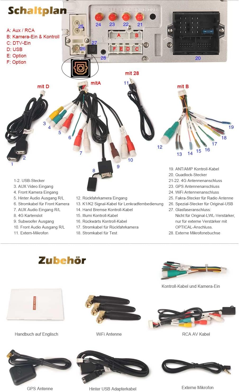 Erisin 7 Zoll 8-Kern Android 14 4GB+64GB Abnehmbar 1Din Universal DVD Autoradio mit GPS Navi HD Touc