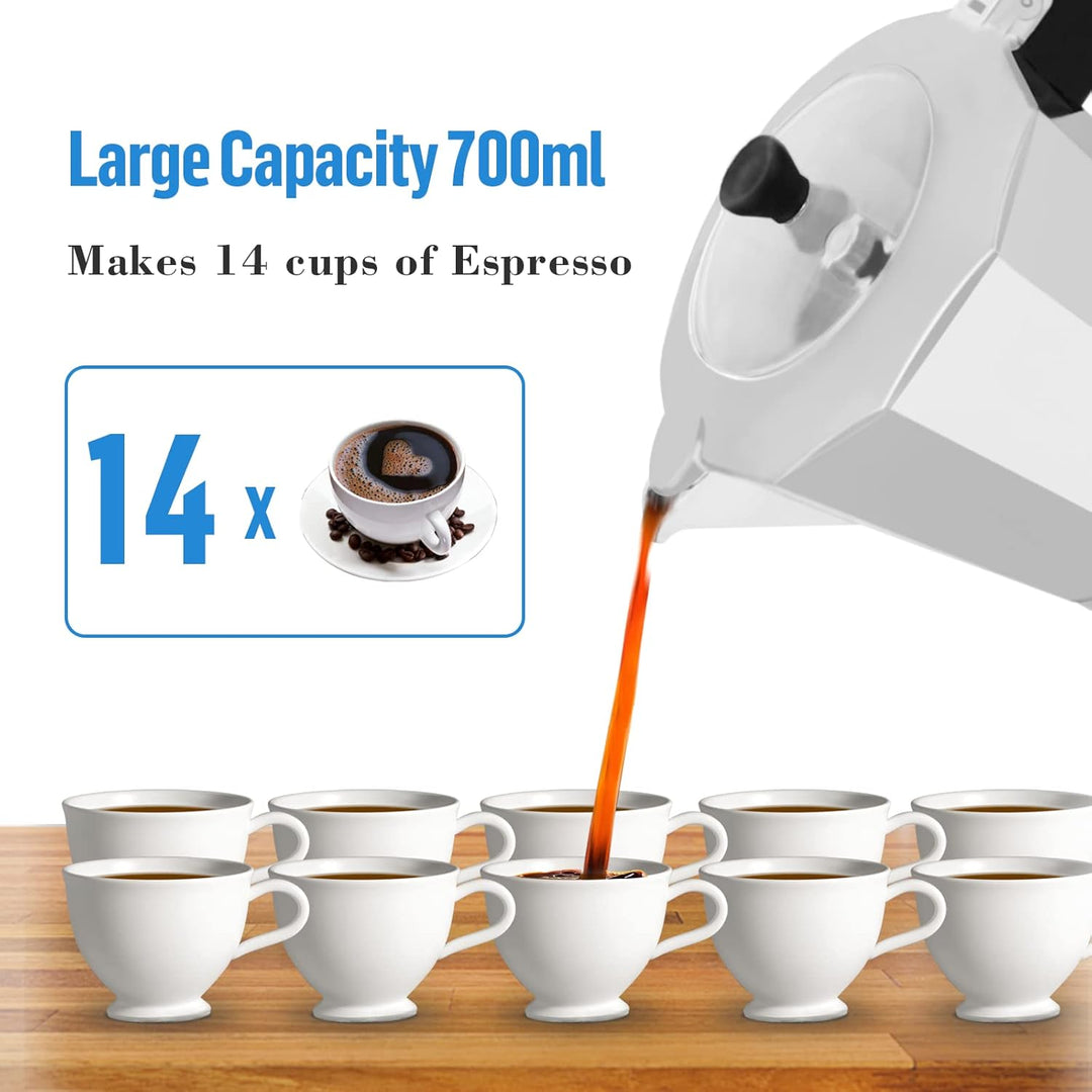 ACTIV CUISINE Espressokocher 14 Tassen aus Aluminium, Espressokanne Espresso Mokka Maker Mokkakanne
