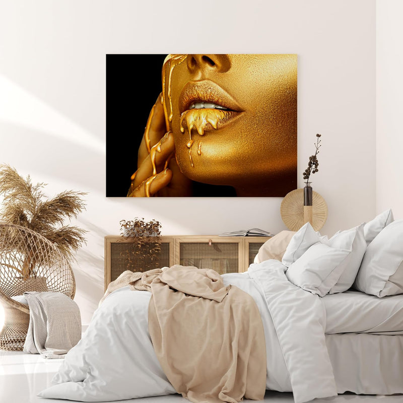 wandmotiv24 Leinwand-Bild Gold Collection, Grösse 60x45cm, Querformat, Frau mit Goldener Farbe, Top-