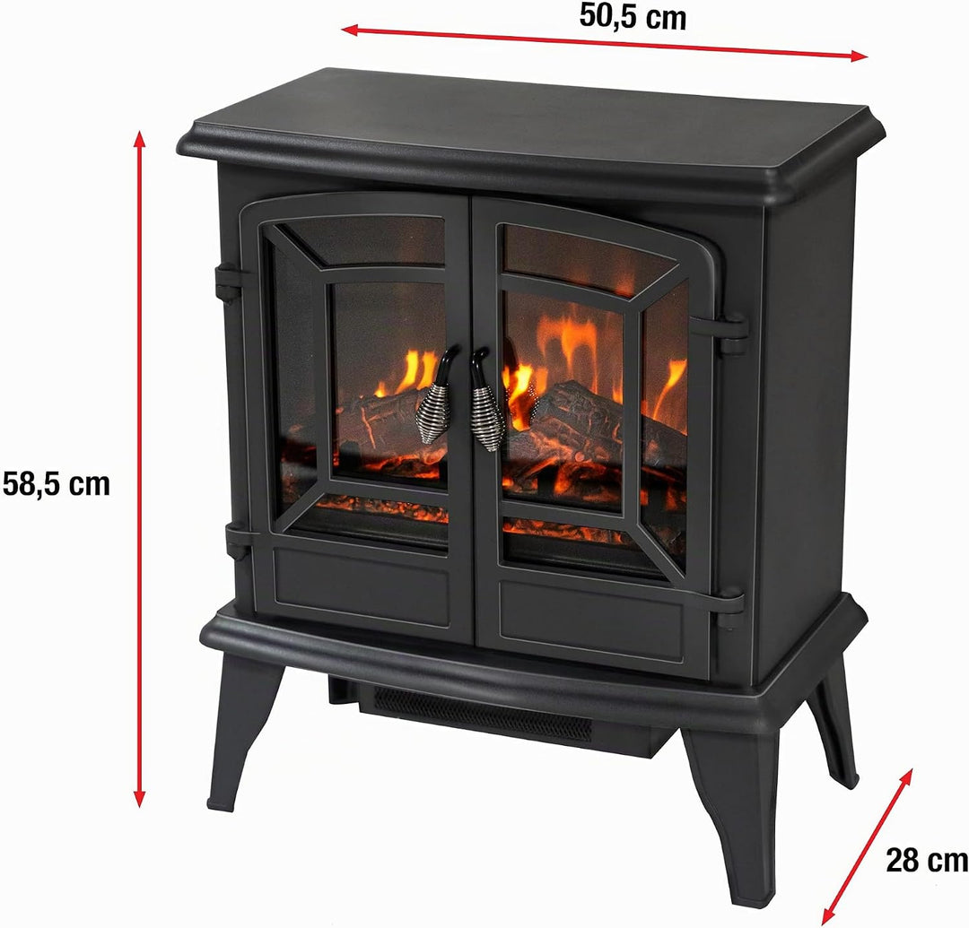 Classic Fire Kaminofen Narvik - Elektrokamin mit Heizung und Kaminfeuer LED - Künstliches Feuer - El