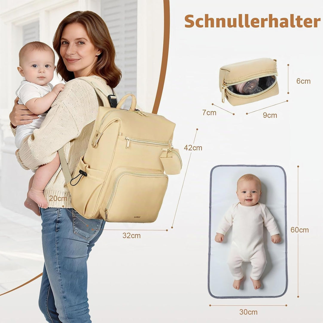 Lekesky Wickelrucksack Gross, Baby Wickeltasche Rucksack mit Wickelunterlage &amp; Kinderwagengurten, Mu