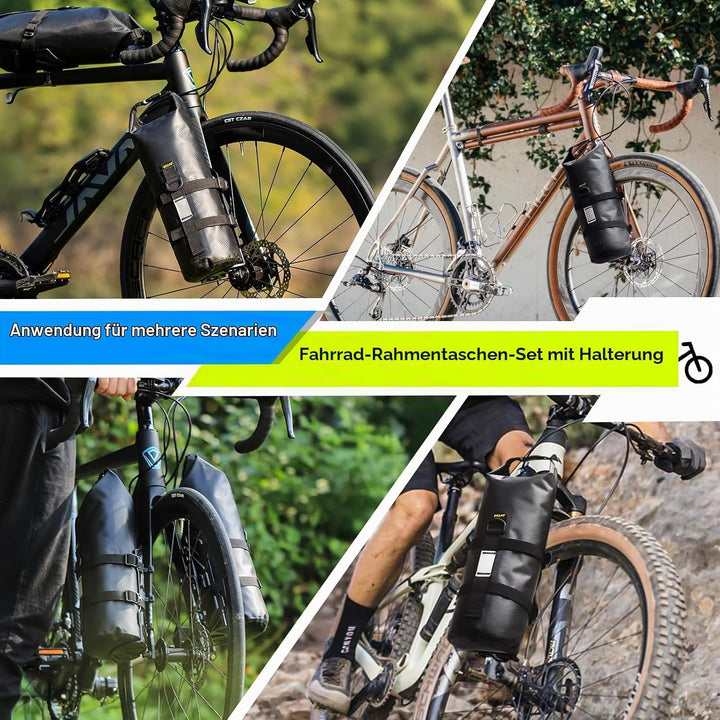 8.5L 2 Stück Gabeltaschen Fahrrad Wasserdicht Fahrradtasche Vorderrad mit Vielseitiger Halterung Rol