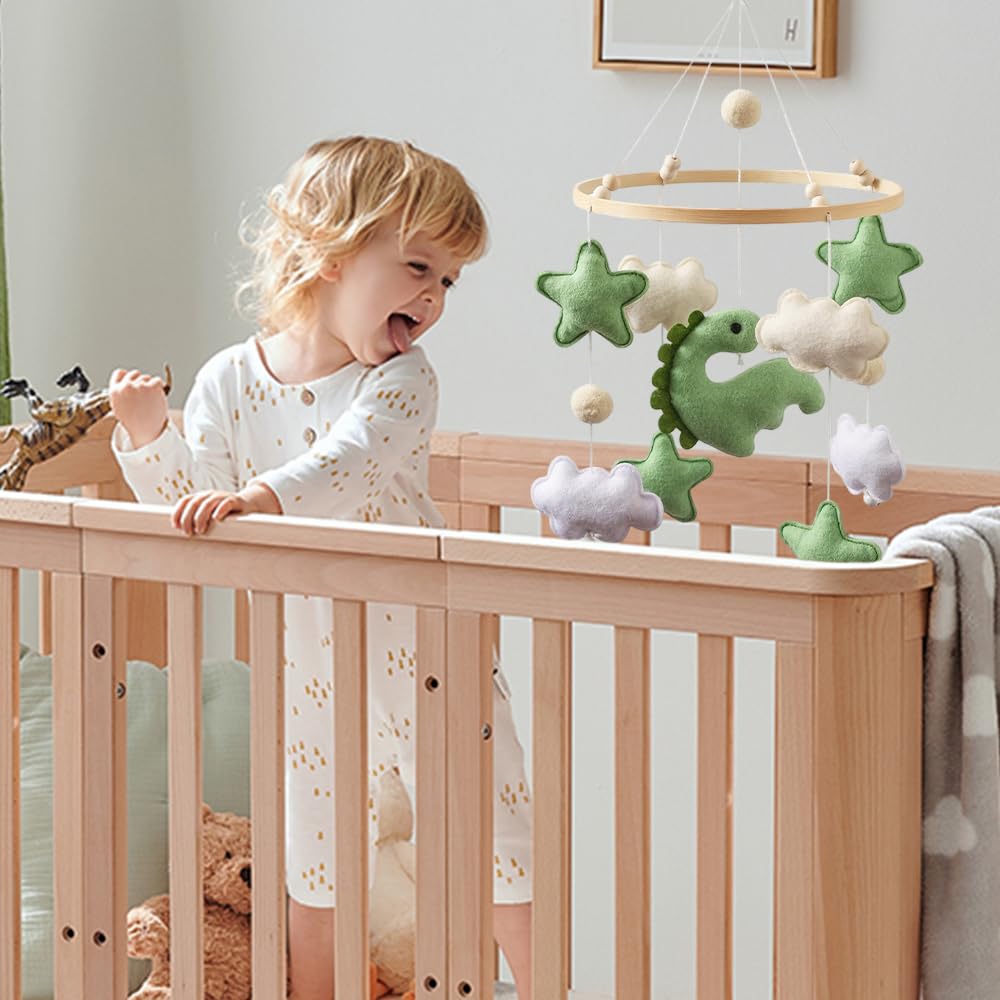 Mobile Baby Windspiele, Mobile für Babybett mit Dinosaurier, Sternen & Wolken aus Filz, Hängende Dek
