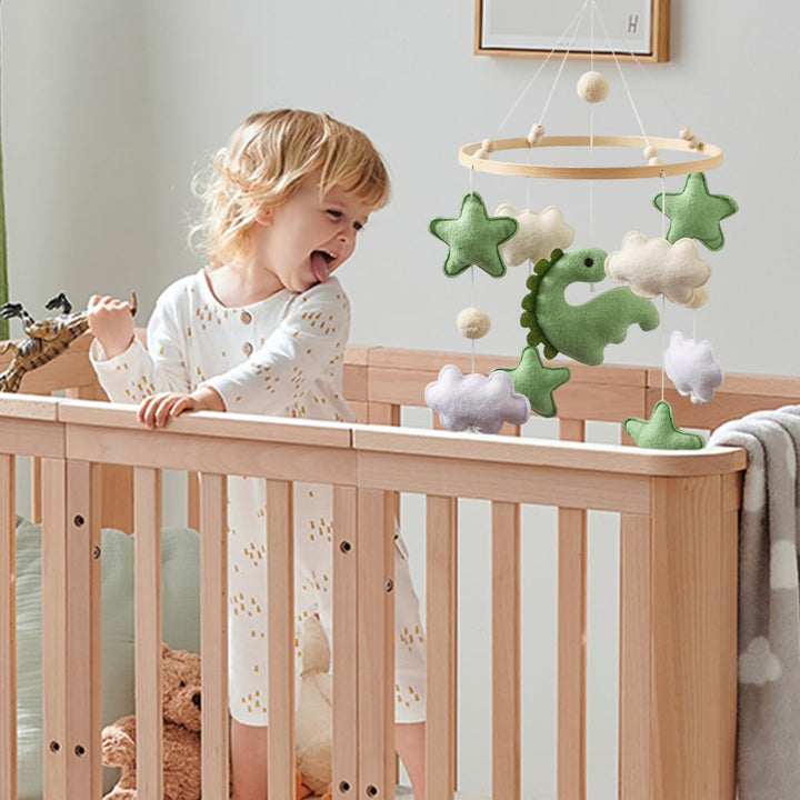 Mobile Baby Windspiele, Mobile für Babybett mit Dinosaurier, Sternen & Wolken aus Filz, Hängende Dek