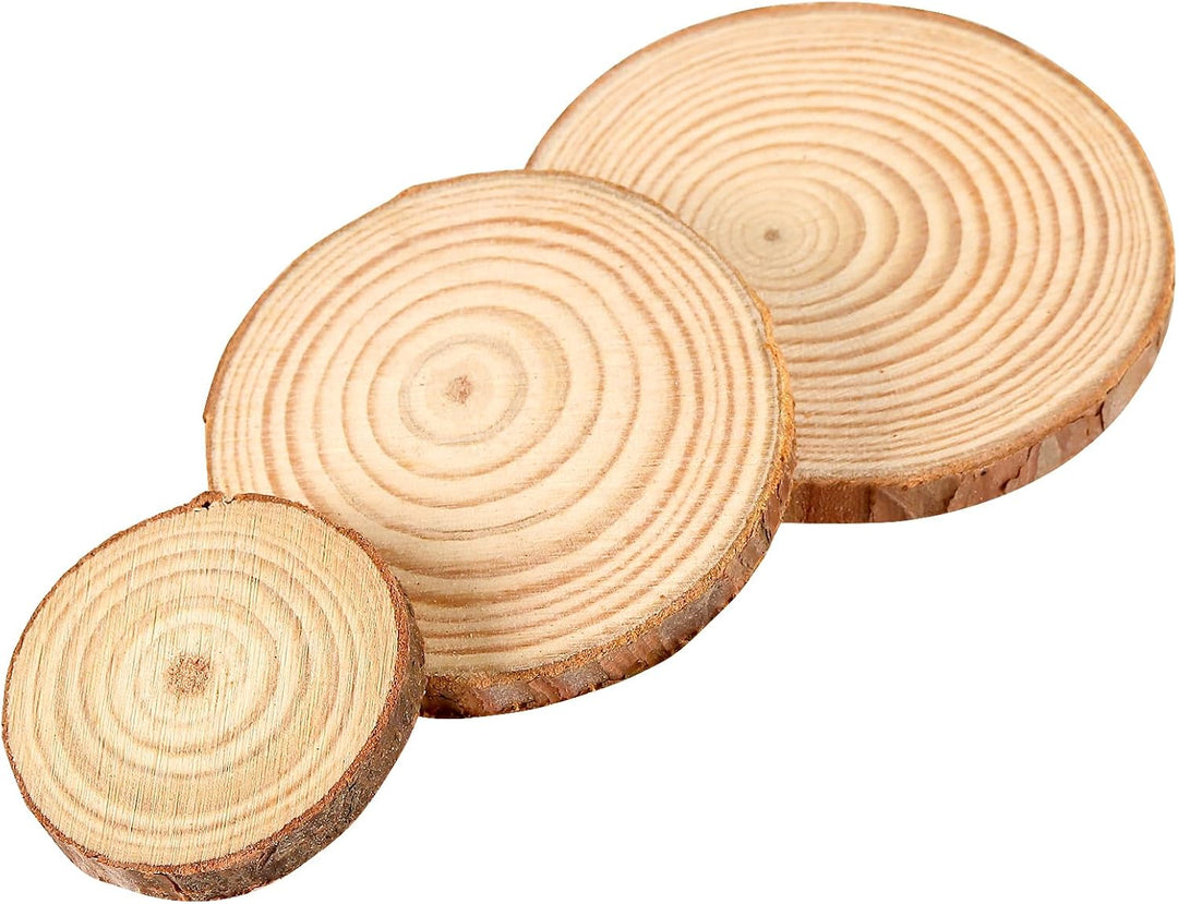 120 Stück Holzscheiben Klein Set, 3-4/4-5/5-6cm Durchmesser Runde Baumscheiben zum Basteln Holz Log