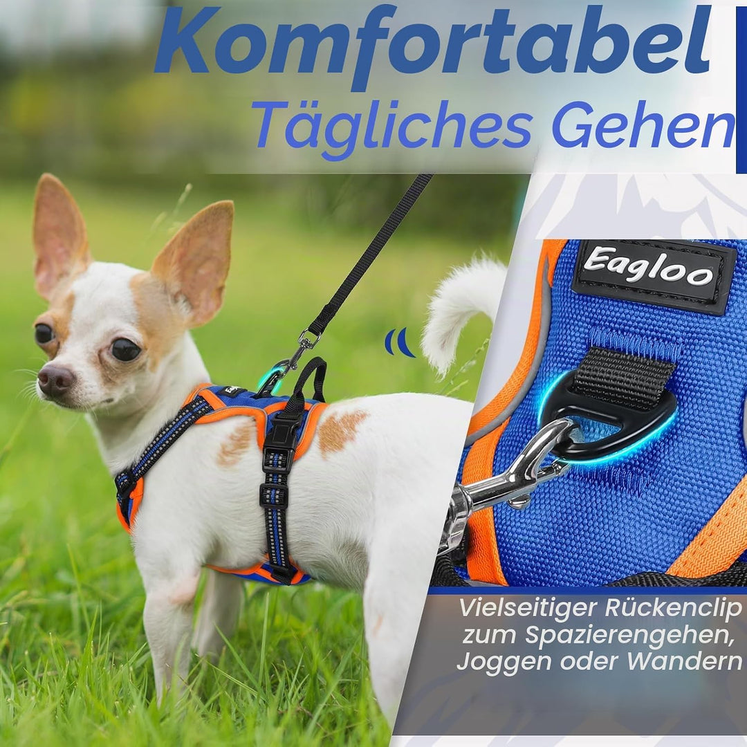 Eagloo Hundegeschirr Kleine Hunde, Anti Zug Hundegeschirr mit Reflexstreifen und Kontrolle, Verstell