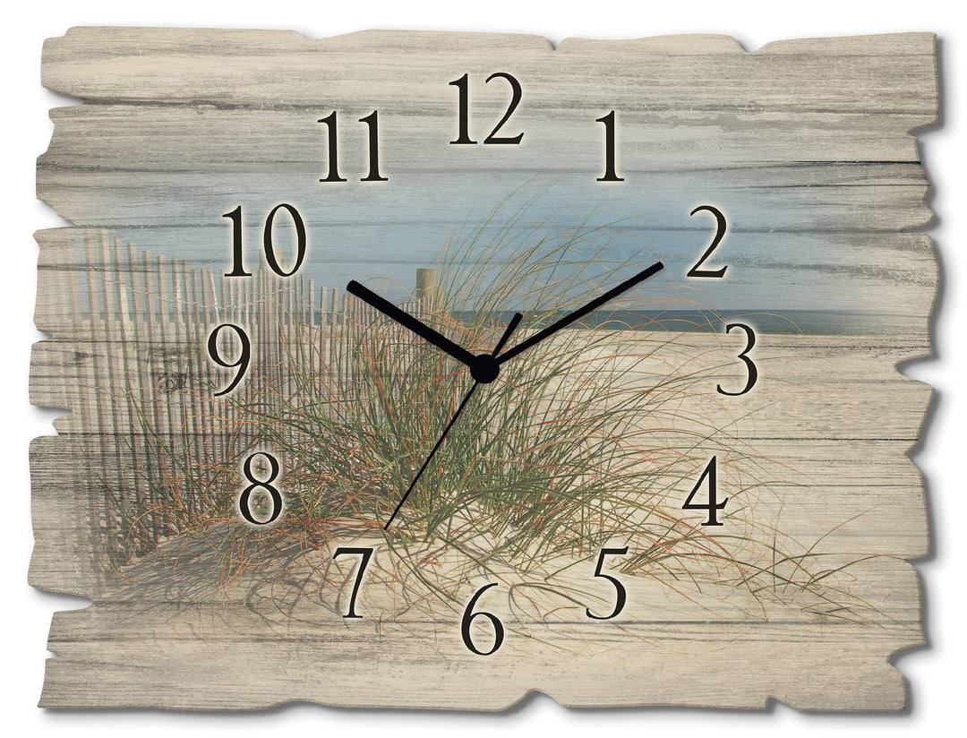 ARTLAND Wanddeko Wanduhr ohne Tickgeräusche aus Holz Quarzuhr 40x30 cm Rechteckig Lautlos Strand Mee