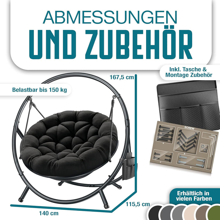 KESSER® Hängesessel mit Gestell Bali Hängeschaukel Hängestuhl bis 150kg für Indoor und Outdoor + Kis