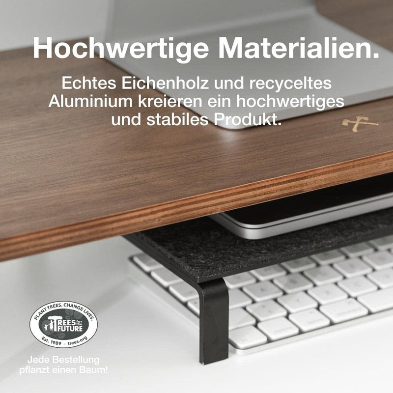 Woodcessories Monitorständer Holz 2 Monitore Walnuss - Ergonomisch Schreibtisch Monitorerhöhung / Bi