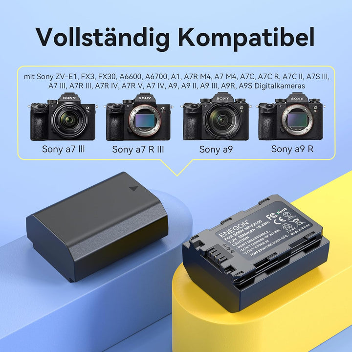 ENEGON Ersatzakku (2 Stück) und Smart LED Dual USB Ladegerät für Sony NP-FZ100 und Alpha 9, A9, Alph