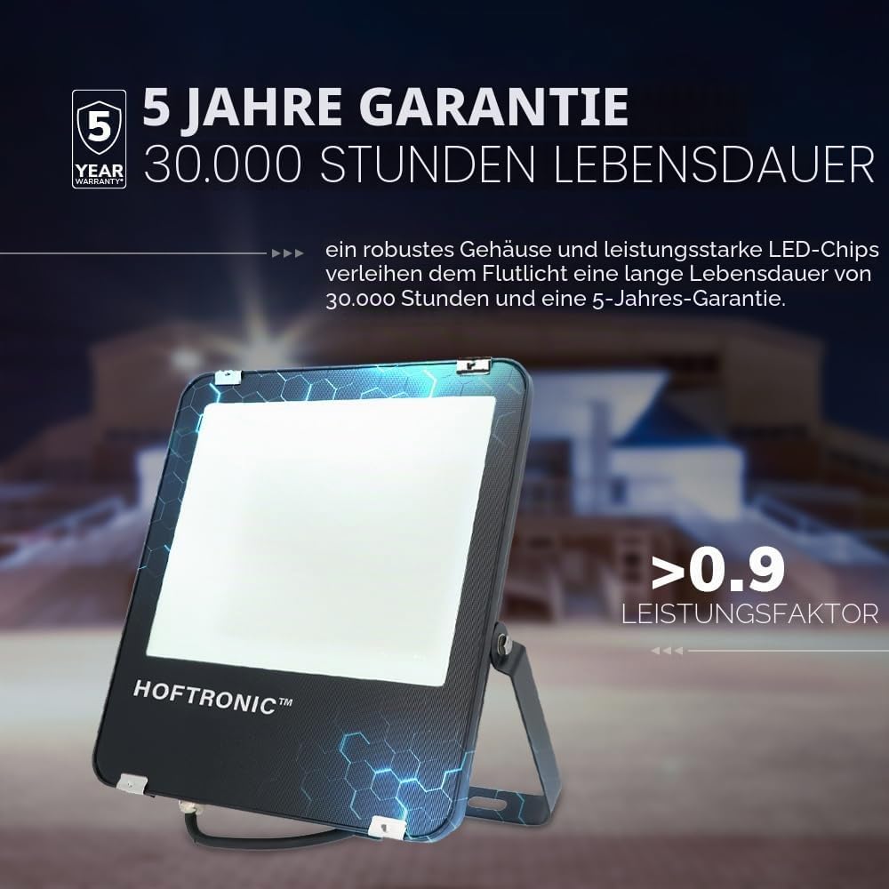HOFTRONIC - LED Strahler Aussen 100W 16000 Lumen 160lm/W 6400K Kaltweiss LED Flutlicht Aussenleuchte