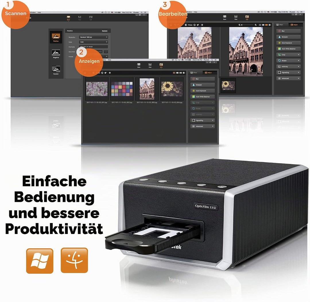 Plustek OpticFilm 135i - Automatischer Film- und Diascanner, Stapelkonvertierung von 35-mm-Dias und