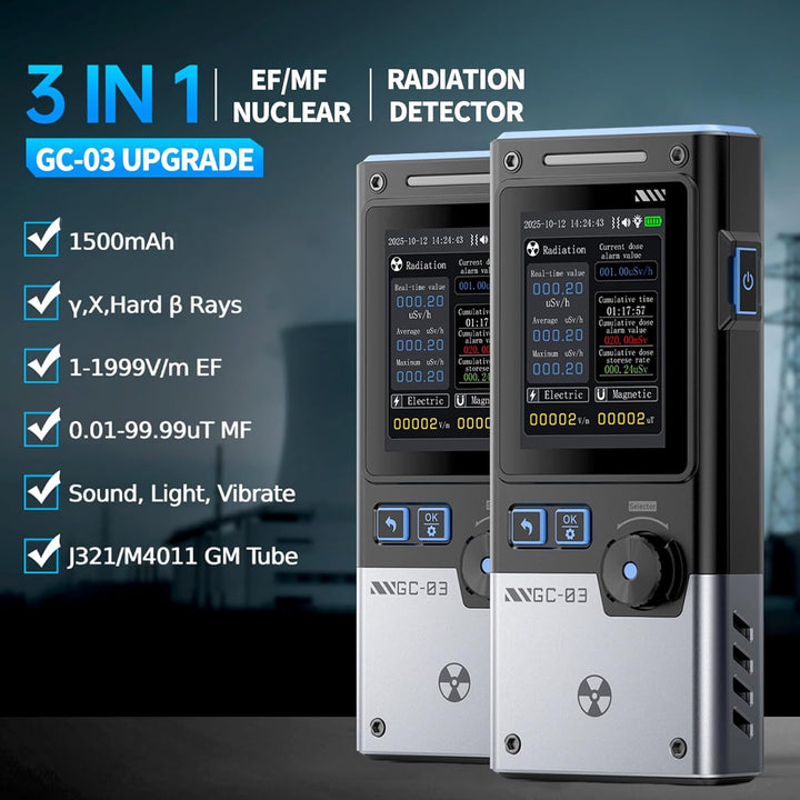 GC-03 Multifunktionaler Strahlungsdetektor, 3 in 1 Elektromagnetischer Strahlungsdetektor Geigerzähl