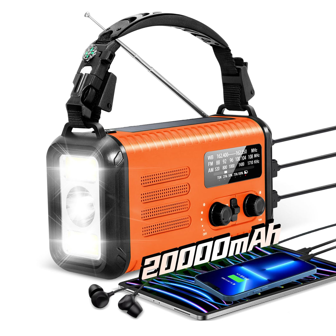 Notfall-Solar-Kurbelradio mit 20.000 mAh, AM/FM NOAA tragbares Wetterradio mit USB-Aufladung, Handy-