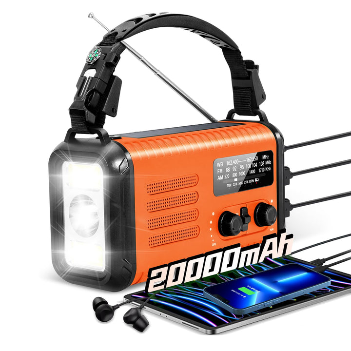 Notfall-Solar-Kurbelradio mit 20.000 mAh, AM/FM NOAA tragbares Wetterradio mit USB-Aufladung, Handy-
