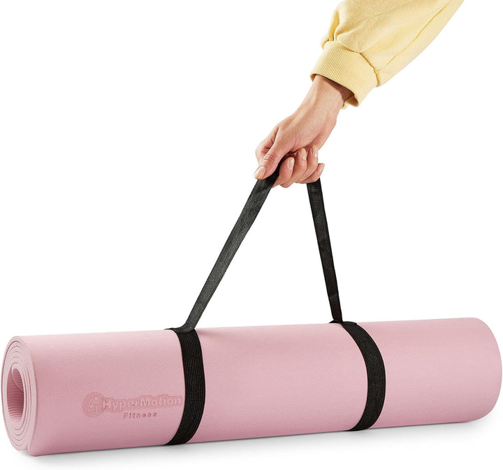 HyperMotion Yogamatte Fitnessmatte NBR 183x61x0,8 cm Schwarz, Rutschfest 8 mm, mit Tragegurt und Str