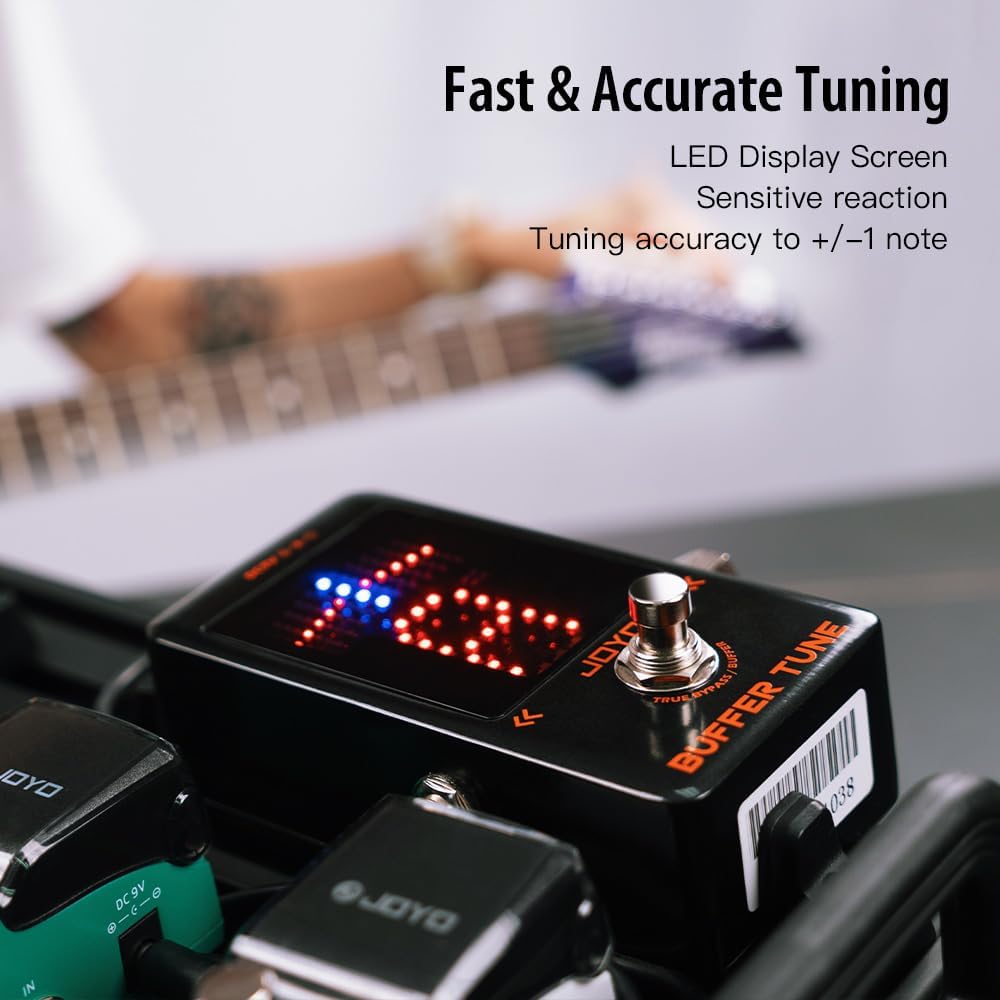 JOYO Buffer Tune Tuner Pedal mit Eingebautem Puffer Präziser Stimmung und LED-Bildschirm für Gitarre