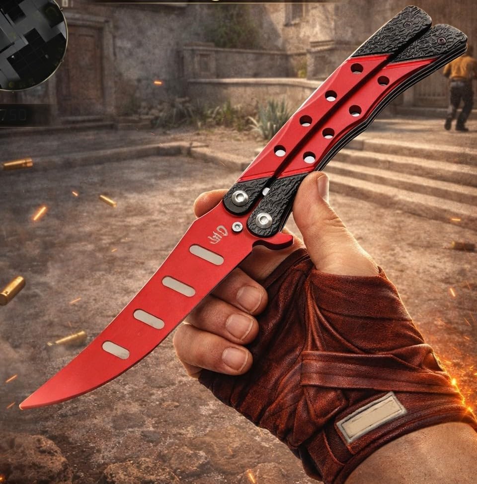 NEU Butterfly Trainer Balisong 22,5cm Aluminum red für Sammler Gamer Fans von CSGO CS2 Messer Knife