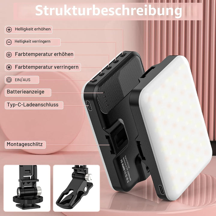 Selfie-Licht, 60 LED 2200mAh wiederaufladbares Handy-Fülllicht 7 Modi, 10-stufige Helligkeit, tragba