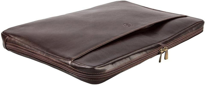 Maxwell Scott Handgefertigte Leder 17'' Laptophülle Davoli in Dunkelbraun, Dunkelbraun