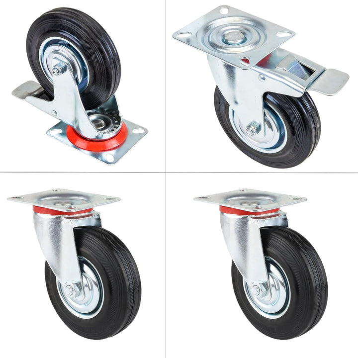 Schwerlastrollen 125mm mit Bremse, 4 Stück Transportrollen Lenkrollen bis 400kg, Gummi Möbelrollen 3
