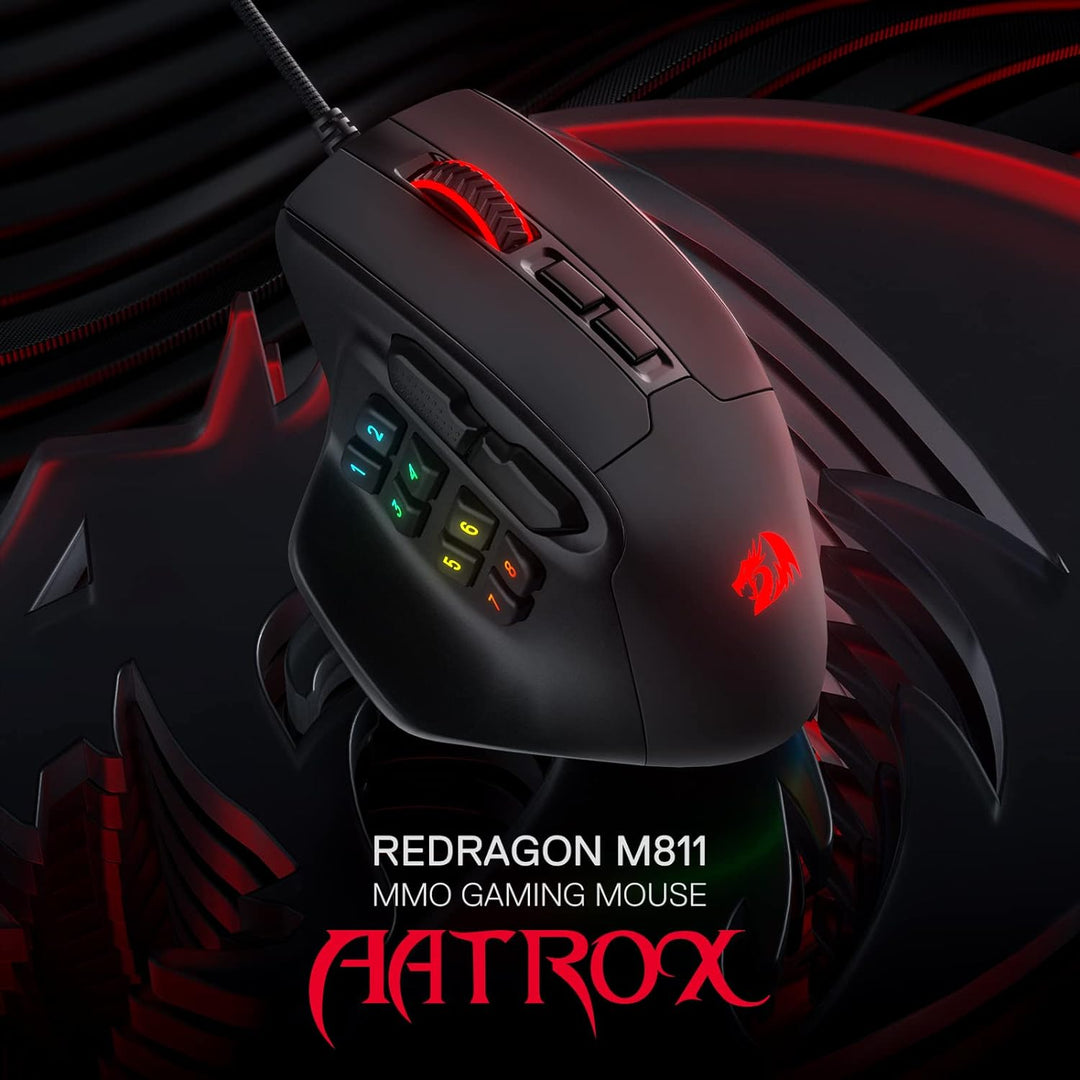 Redragon M811 Aatrox MMO Gaming Maus, 15 programmierbare Tasten kabelgebundene RGB Gamer Maus mit er