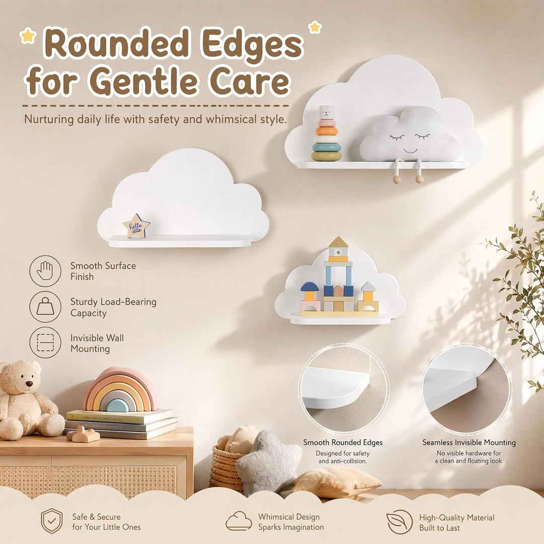 Kinderzimmer deko 3er Set Wandregal Wolke Niedlich | Aufbewahrung für Babyzimmer Kinderzimmer Junge