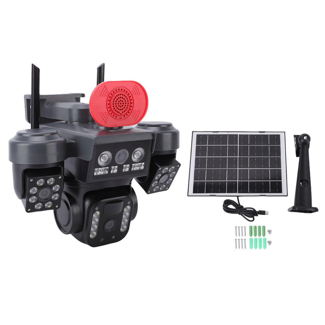 Solar-Überwachungskamera mit DREI Linsen, 2,4-GHz-WLAN-Kamera, 8000-mAh-Akku, 360-Grad-Ansicht, Kein
