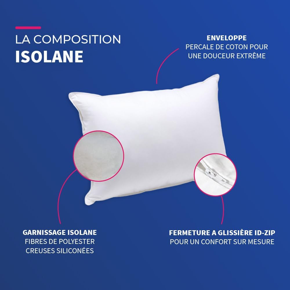 Blau Câlin 2er-Set Kissen mit festem Komfort 'Alaska', super Füllung, Hülle aus 100% Perkal-Baumwoll