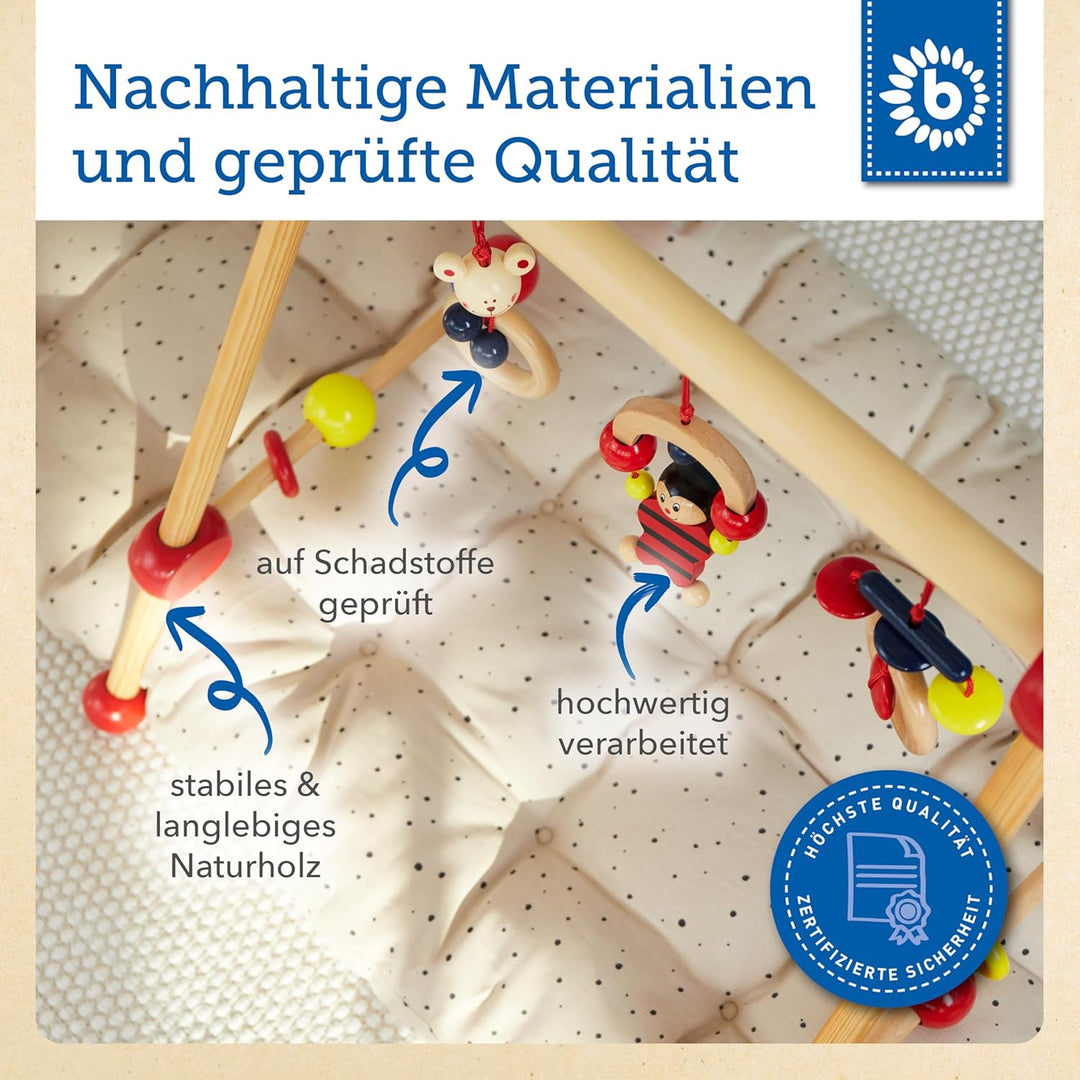 Bieco Spieltrapez | Spielbogen Baby Holz mit Figuren & Kugeln | Spielebogen Holz Baby | Spieltrapez