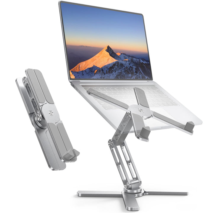 TECKNET Laptop-Ständer mit 360° drehbarer Sockel, ergonomisch höhen- & neigungsverstellbar, klappbar