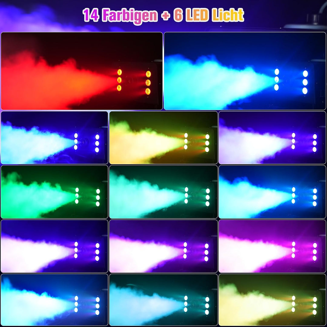 UKing 1500W Nebelmaschine 6 RGB LED,Partylicht Rauchmaschine mit Fernbedienung und 1L Tank,Hohes Neb