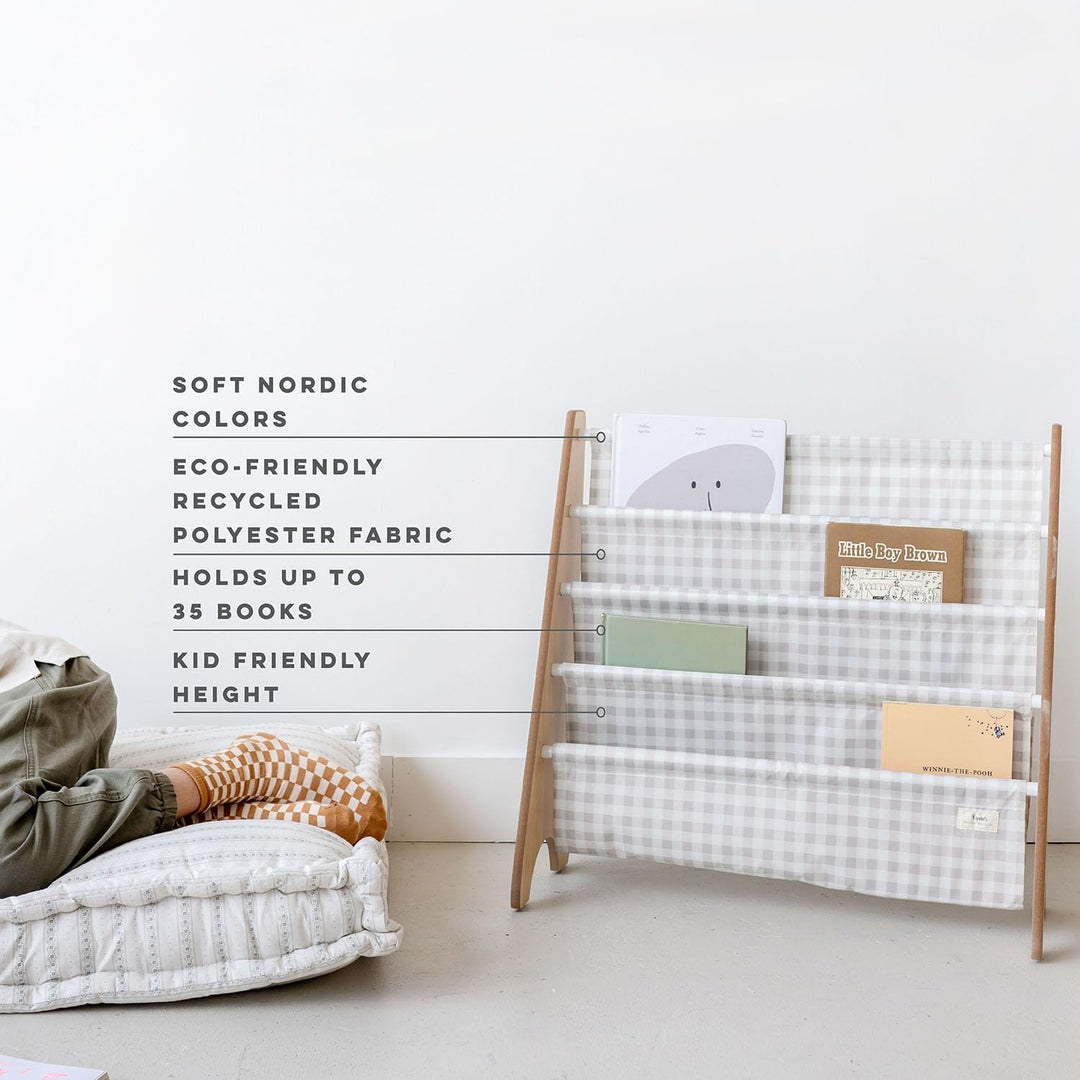 3 Sprouts Kinder Bücherregal aus Holz – Montessori Regal für Kinderzimmer - Gingham Beige, Gingham B
