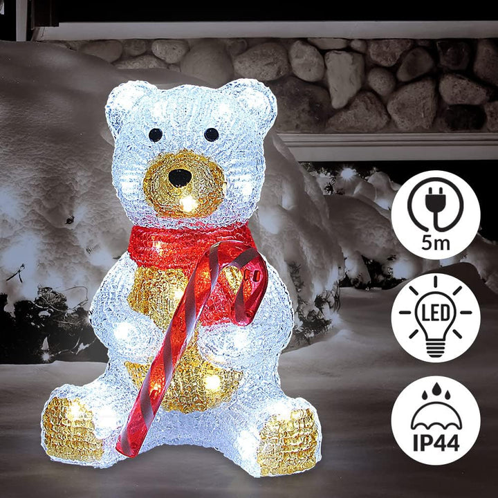 DEUBA® Weihnachtsdeko LED Acryl Figur Teddy Aussen Innen 25cm Gross Weihnachten Eisbär beleuchtet De