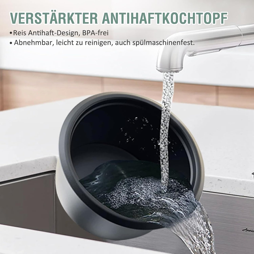 0.6 L Mini-Reiskocher 3-Tassen ungekocht, Macook Tragbarer Antihaft-Reis-Kocher, mit Aluminium-Dampf