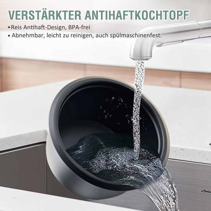 0.6 L Mini-Reiskocher 3-Tassen ungekocht, Macook Tragbarer Antihaft-Reis-Kocher, mit Aluminium-Dampf