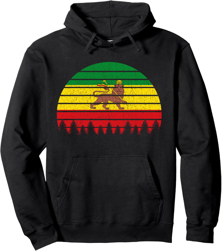 Vintage Retro Flag Lion of Judah Rasta Reggae Ethiopian Gift Pullover Hoodie