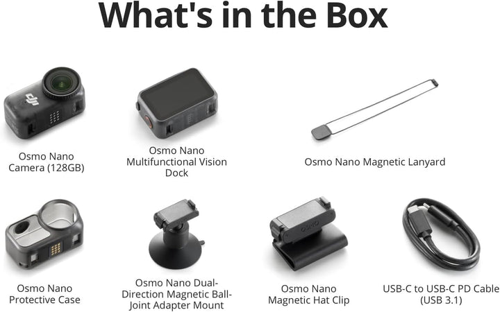 DJI Osmo Nano Standard Combo - 4K/60fps kleine Mini-Cam mit 1/1,3″ Sensor, 143° Weitwinkel-Video, 20