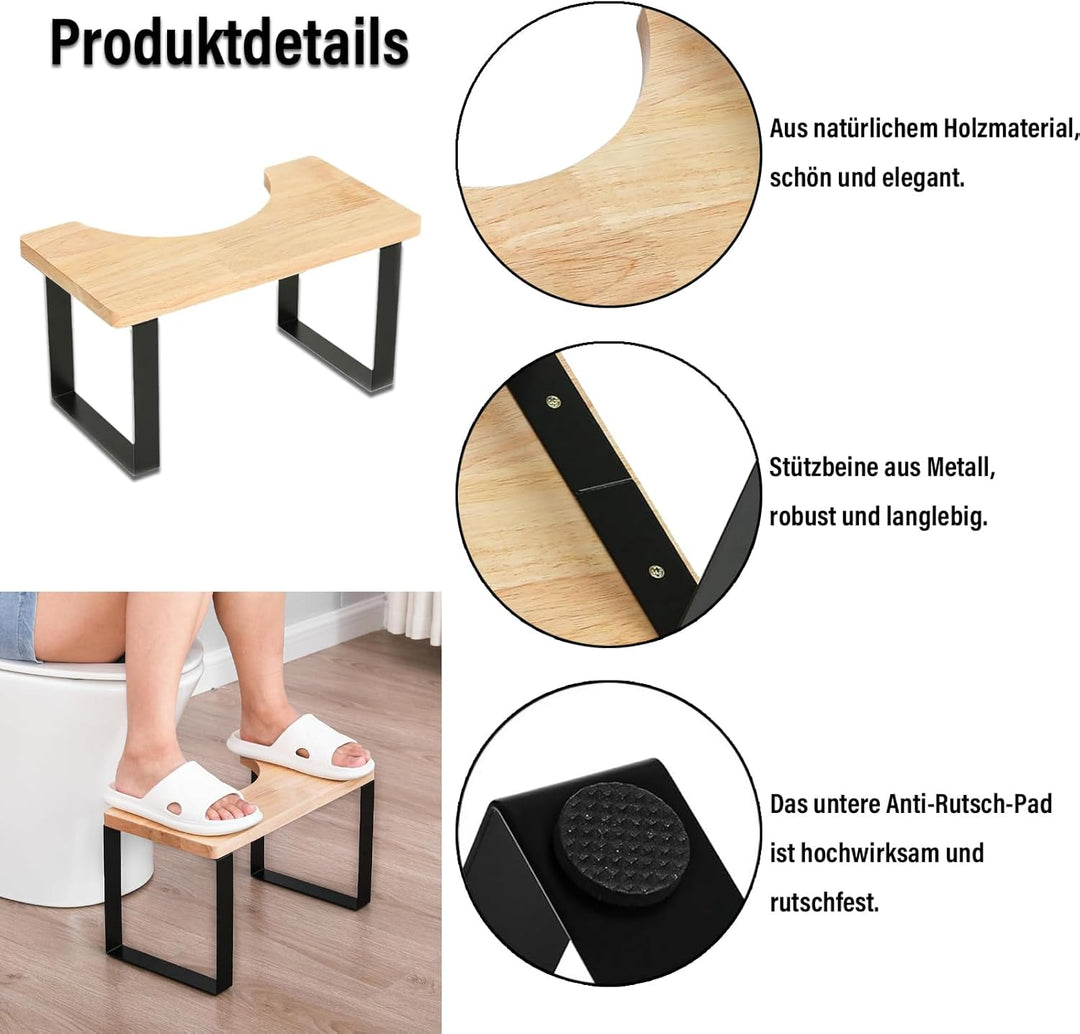 Holz mit Metall Toilettenhocker 9 Zoll / 23 cm Kothocker Erwachsene Badezimmer Anti-Rutsch-Hocker WC