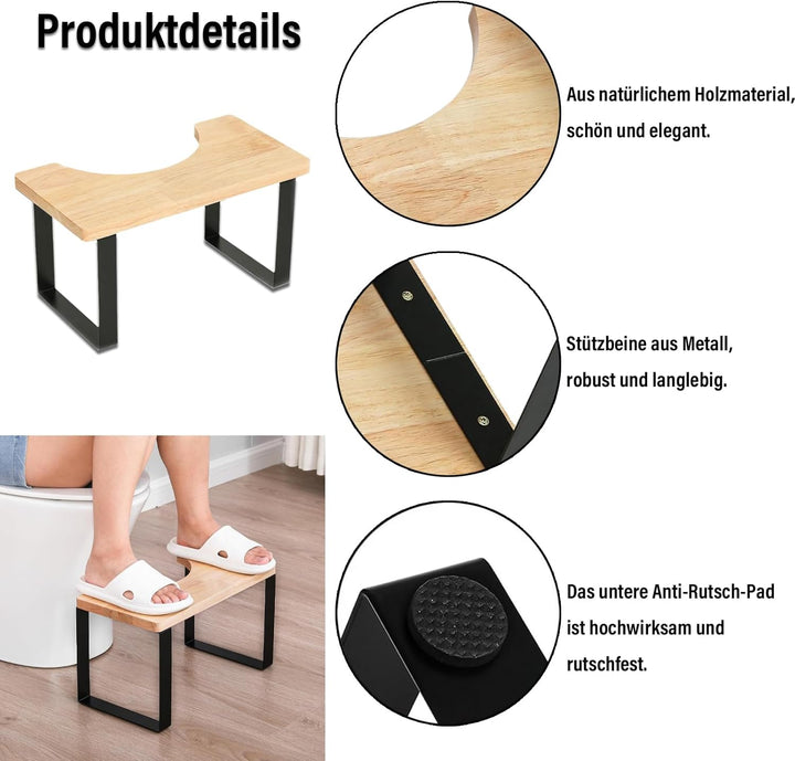 Holz mit Metall Toilettenhocker 9 Zoll / 23 cm Kothocker Erwachsene Badezimmer Anti-Rutsch-Hocker WC