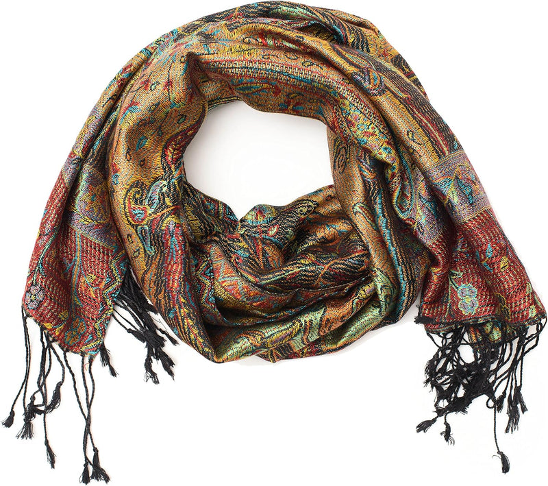 ufash Pashmina 100% Seidenschal aus Indien für Damen & Herren, Paisley Muster, 160 x 35 cm - Schal a