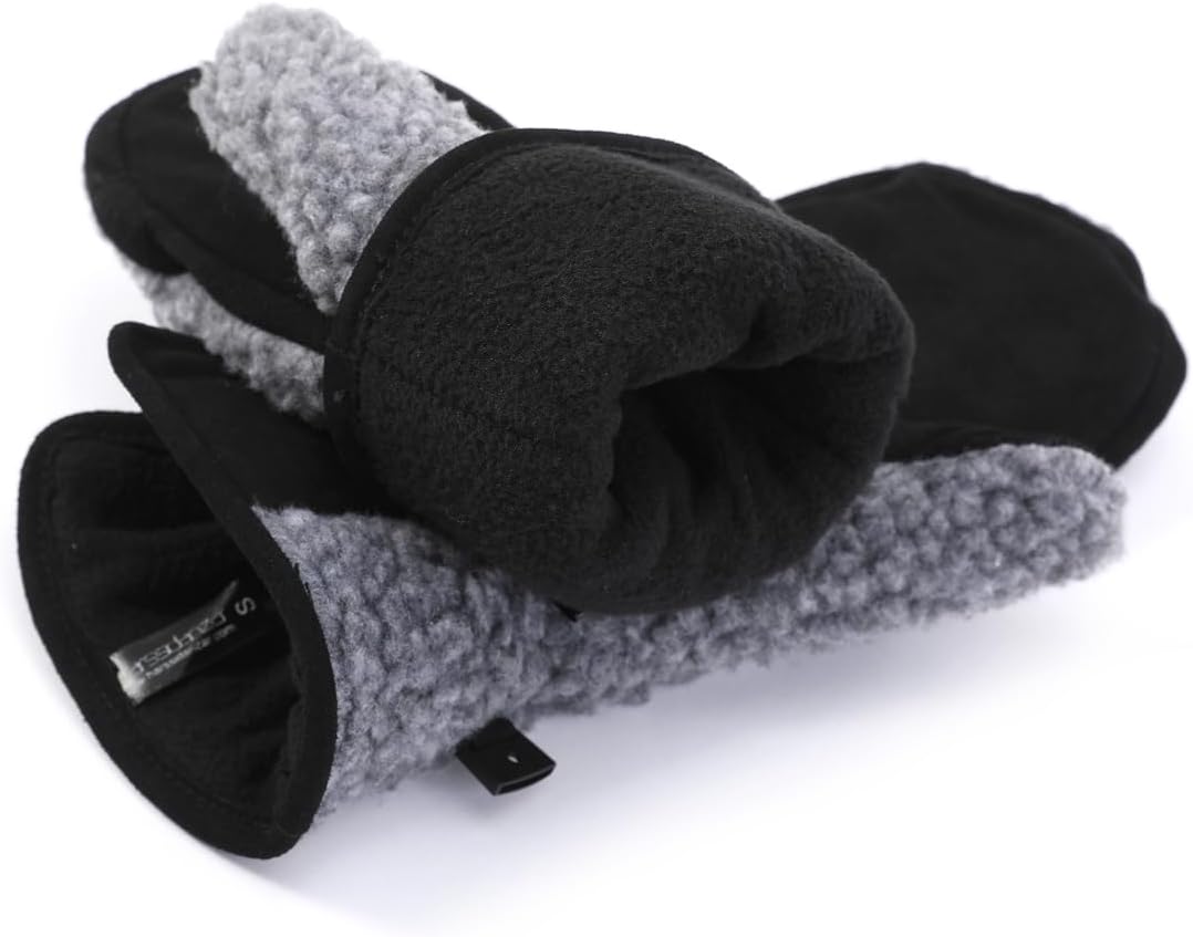 Harssidanzar Damen Winter Lederhandschuhe Outdoor Warm gefüttert Skifahren Fäustlinge SL020EU S Grau