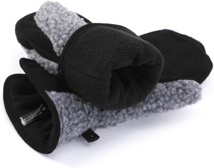 Harssidanzar Damen Winter Lederhandschuhe Outdoor Warm gefüttert Skifahren Fäustlinge SL020EU S Grau