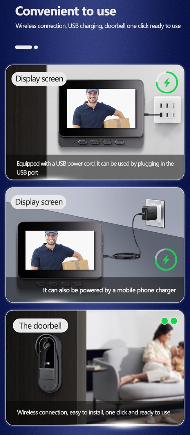 Winnes Drahtlose Türklingel mit Kamera,Video Türklingel Kabellos, Zwei-Wege-Audio, 4,3 IPS Display 1